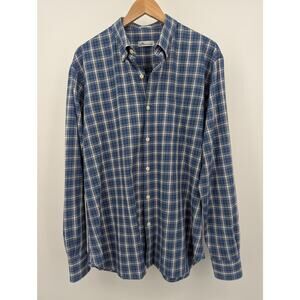 EUC Peter Millar 100% Cotton Blue Plaid Casual Button Down Size Large L